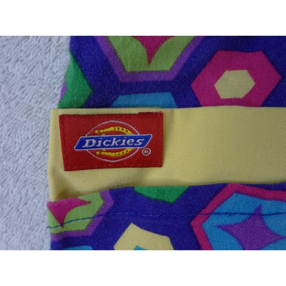 Dickies Womens XS Scrub Top Purple Geometric Hexagon Mock Wrap V-Neck Back Tie